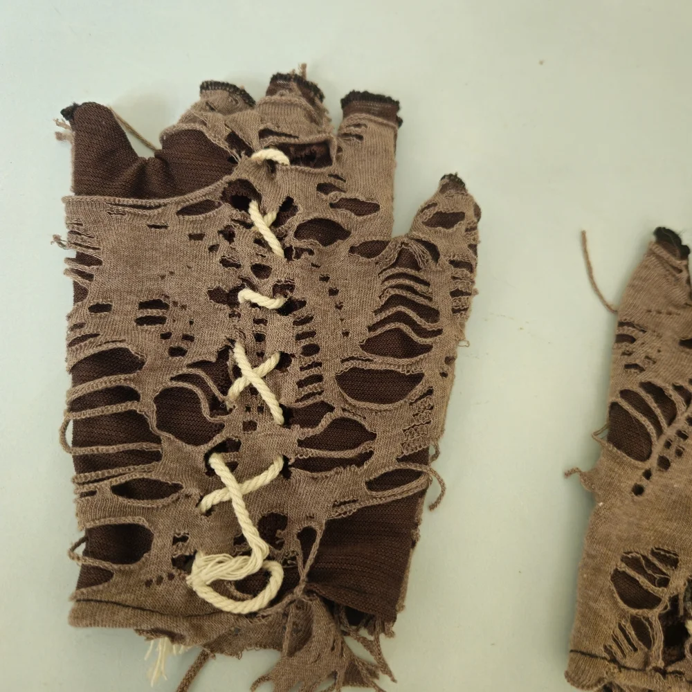Brown Fingerless Gloves with Lace Detail Mummy Gloves Costume Gloves HIM